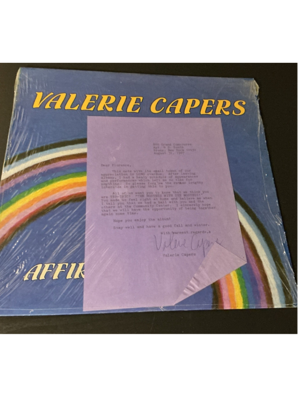 RARE Valerie Capers Signed Letter & Affirmation 1982 Jazz Vinyl LP Autograph.